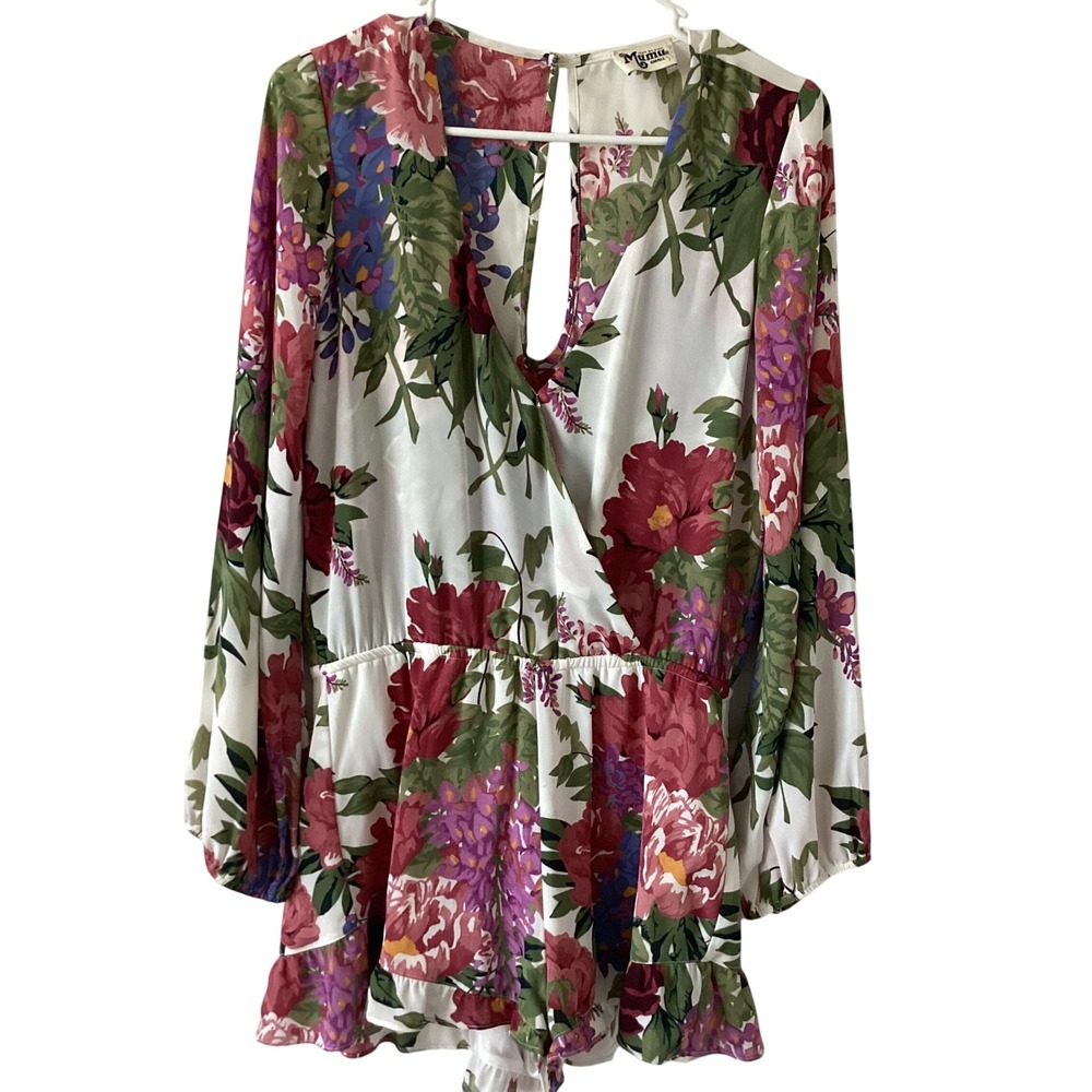 Show Me Your Mumu Roxy Romper Womens Small Floral Long Sleeve Ruffle White Red